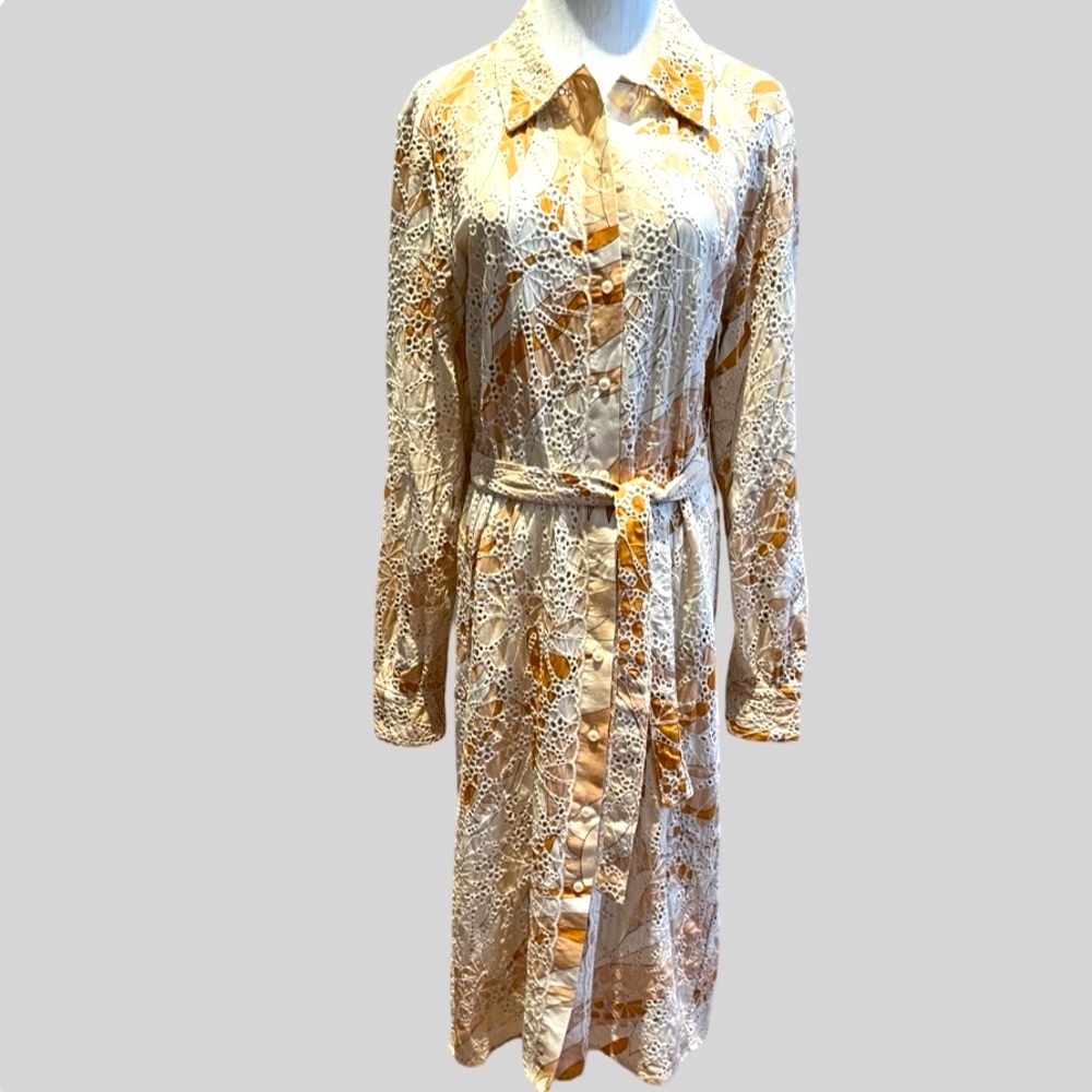 NWT Le Superbe Cream Long Sleeve Notched Collar Shirt Dress Size 8 - Picture 6 of 14